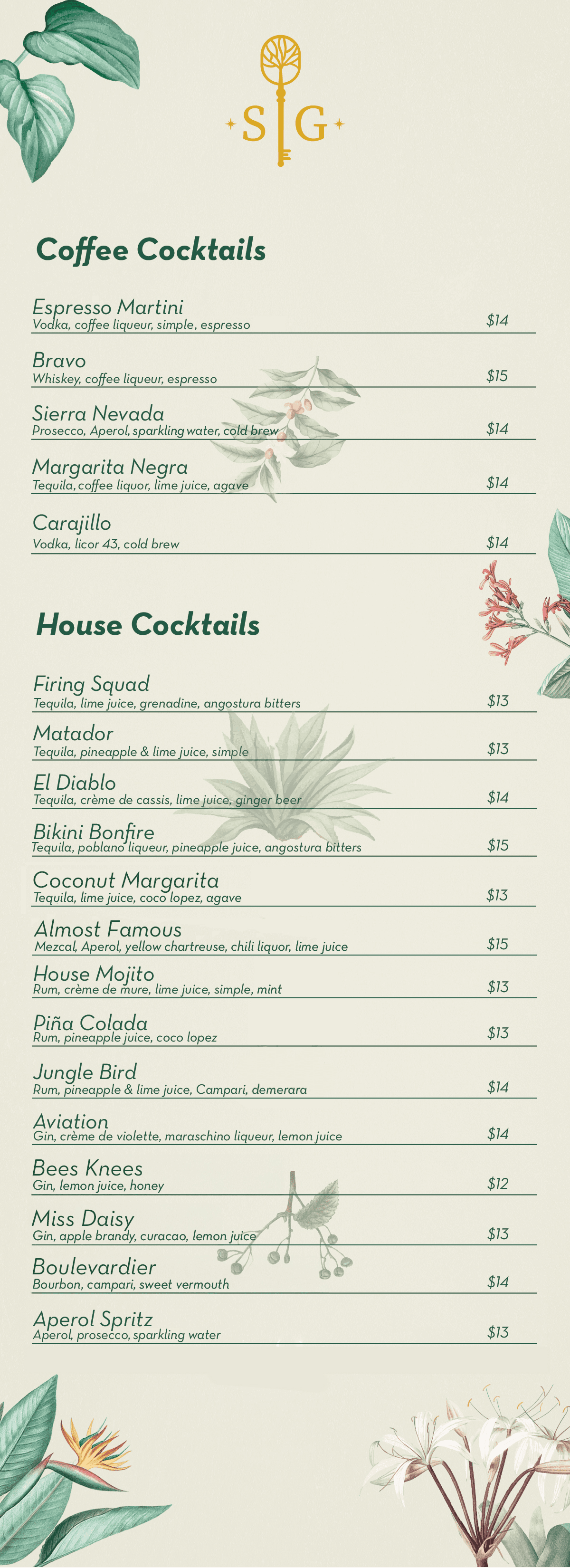 Secret Grove Menu: Page 1